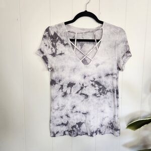 American Eagle Soft & Sexy Ribbed Black White Tie-Dye T-Shirt Strappy y2l 2000s